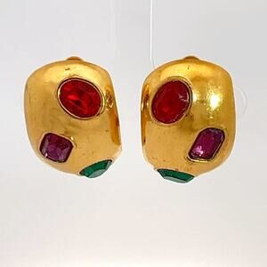 Ciner Moghul India Large Gripoix Gold Clip Earrings